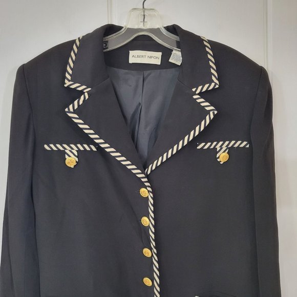 Vintage Albert Nippon Suit Jacket Black with Striped Trim - Picture 2 of 5